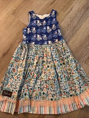 Matilda Jane Platinum Blue Bicycle Bodice Floral Tiered Girls Dress